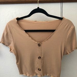 Tan button down crop top